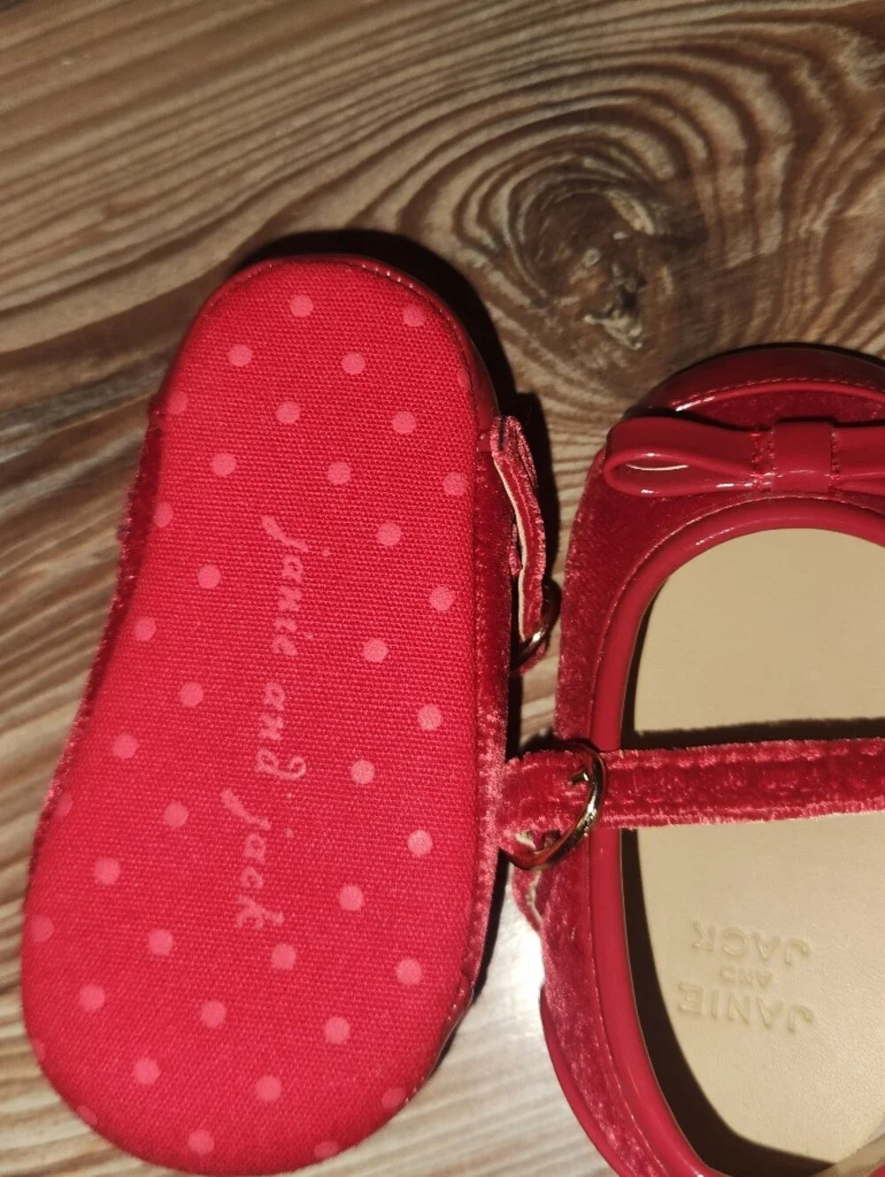 Janie and Jack Holiday Bow Red Velvet & Patent Mary Jane Shoes 6-12 Months